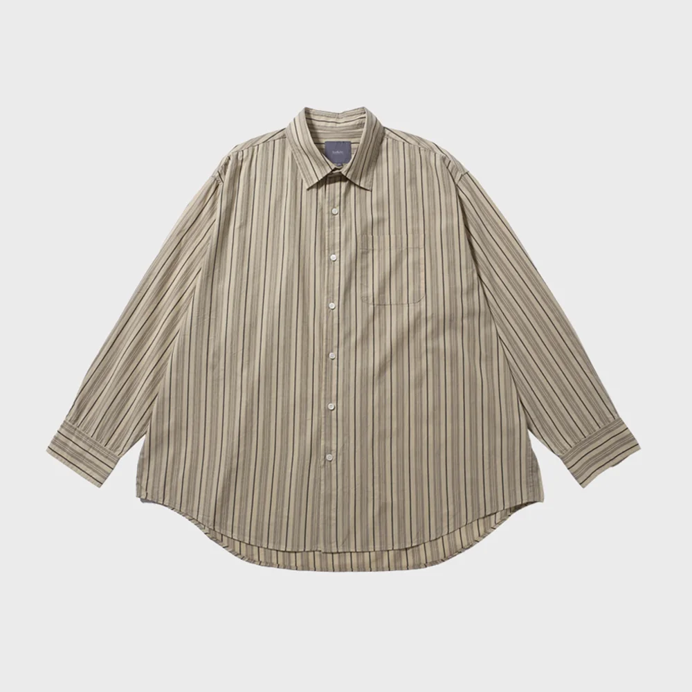 OVER SILHOUETTE PAJAMA SHIRTS (BEIGE STRIPE)