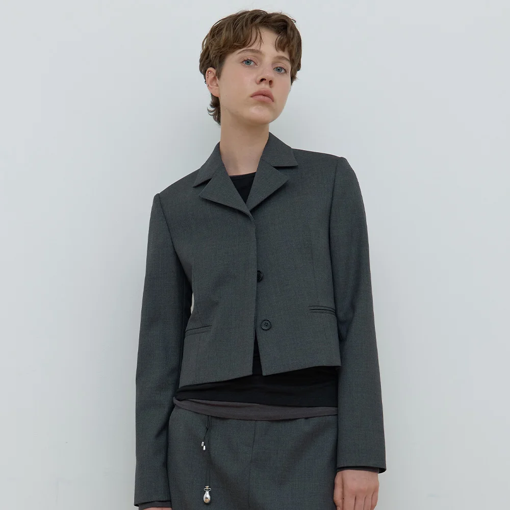 SINGLE HIDDEN CROP JACKET_MELANGE GREY