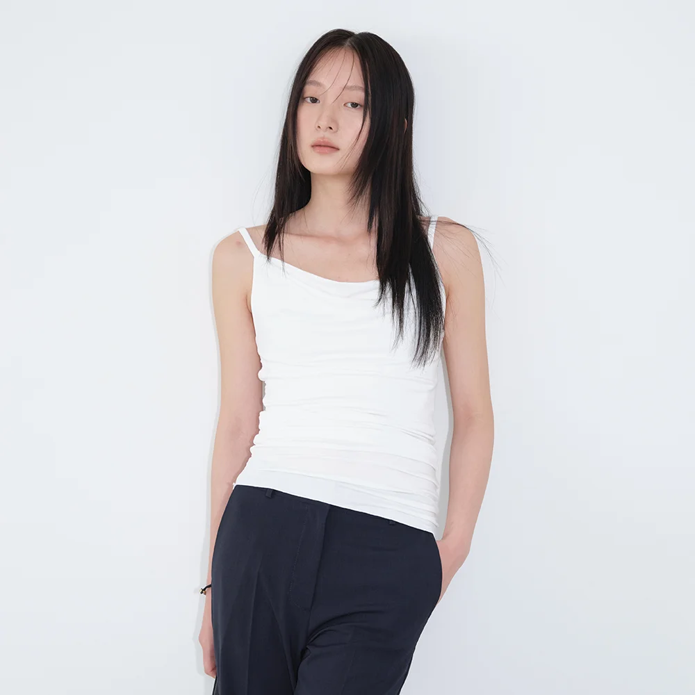 Draped boat neck sleeveless top_ivory