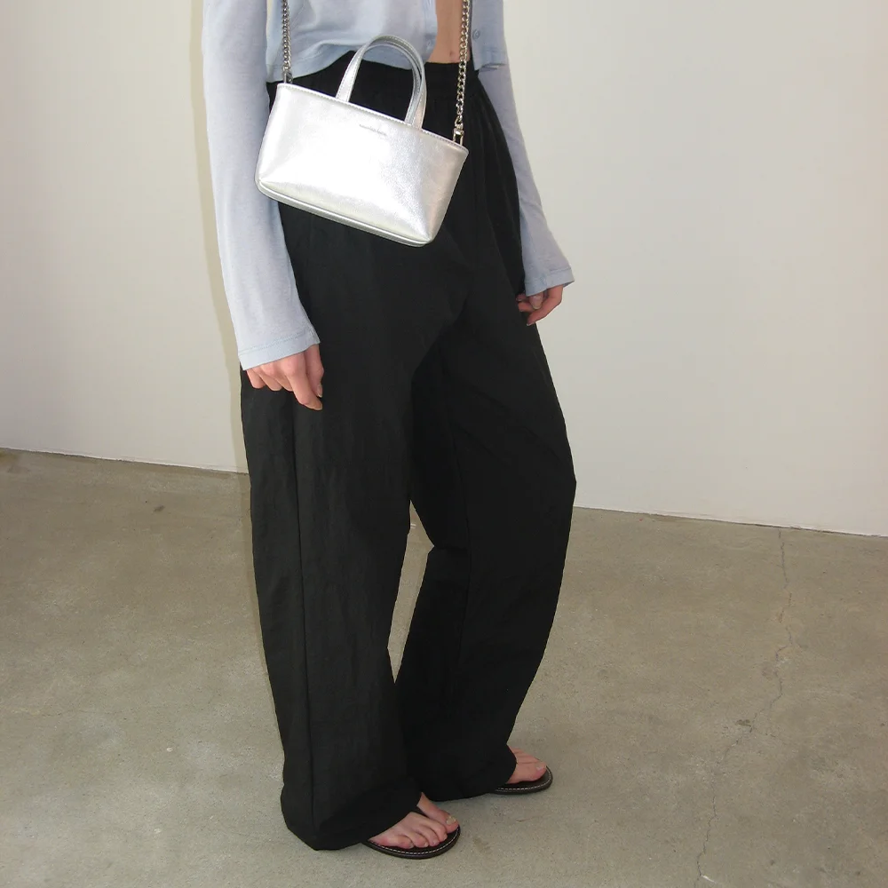 Line Nylon String Pants - Black