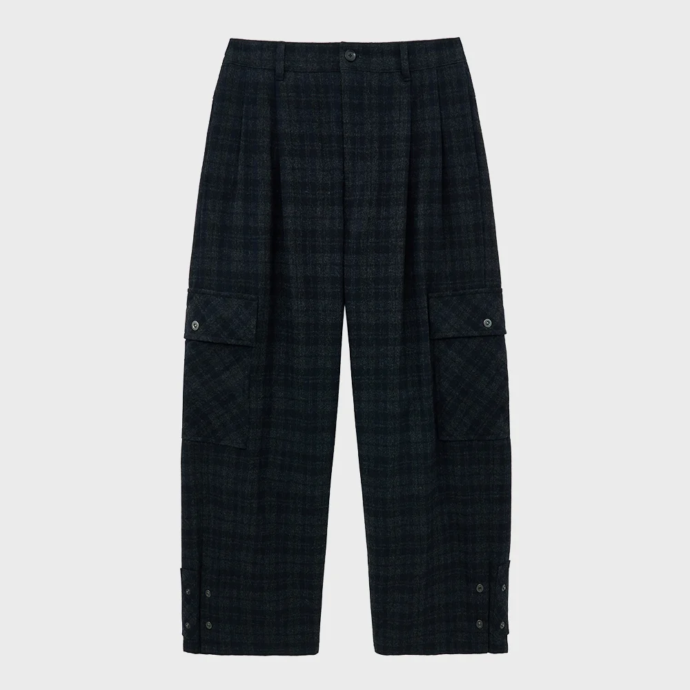 CHECK WOOL CARGO PANTS (NAVY)