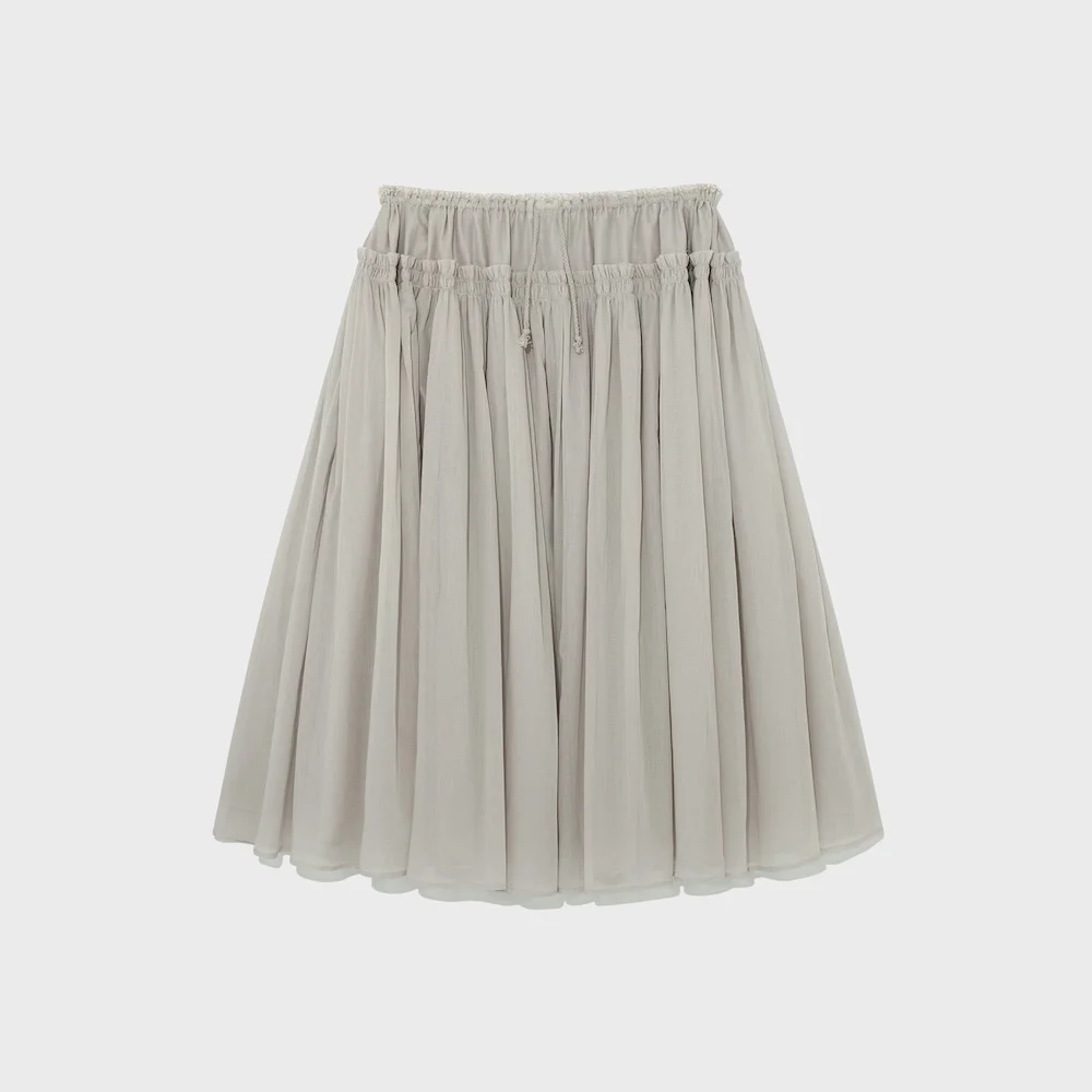 LACE STRING GATHERED LONG SKIRT (GRAY)
