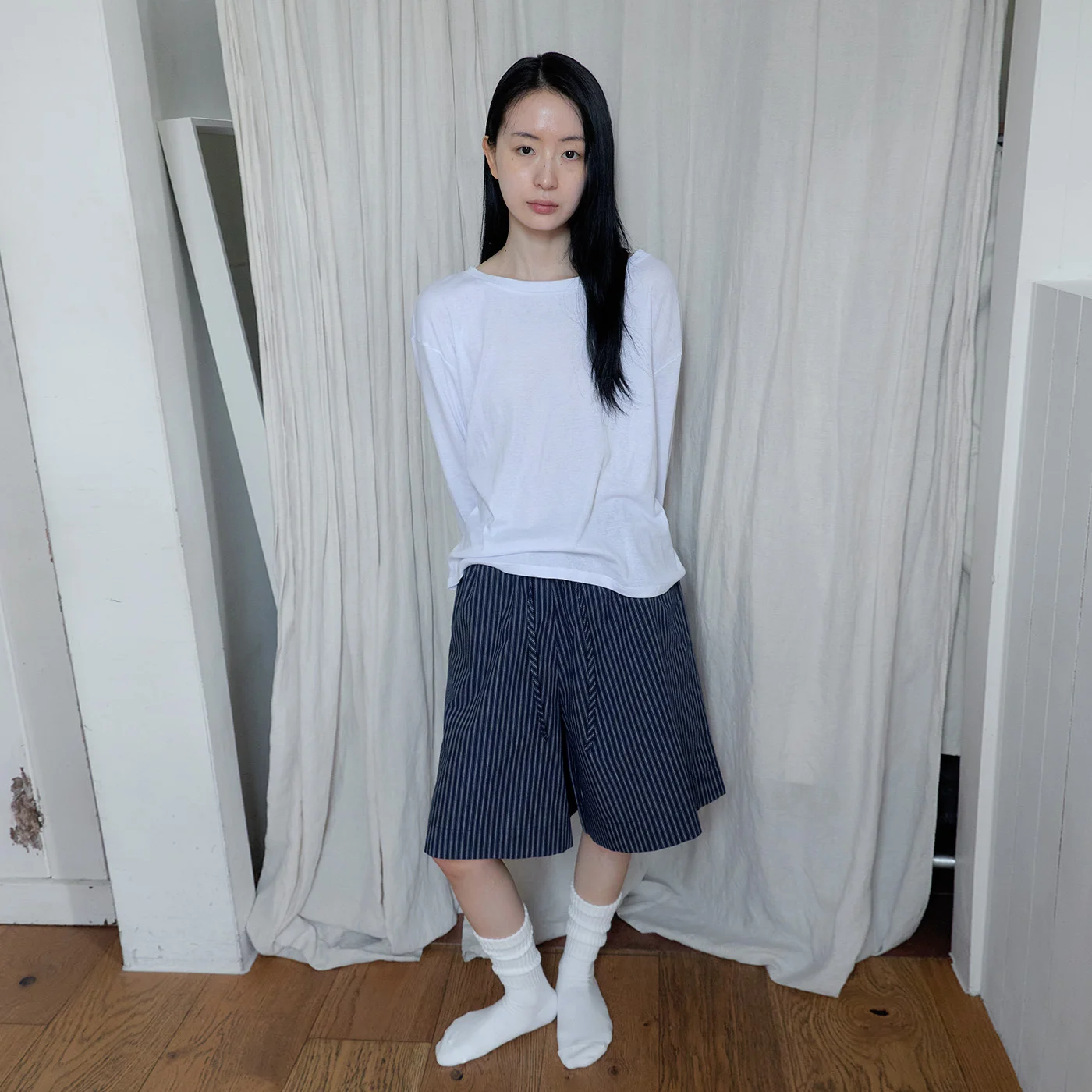 Pajama Bermuda Pants / Navy Stripe 睡褲