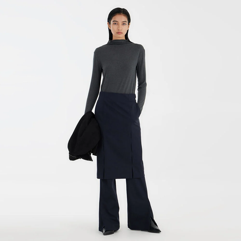 Front-Slit Skirt - Navy
