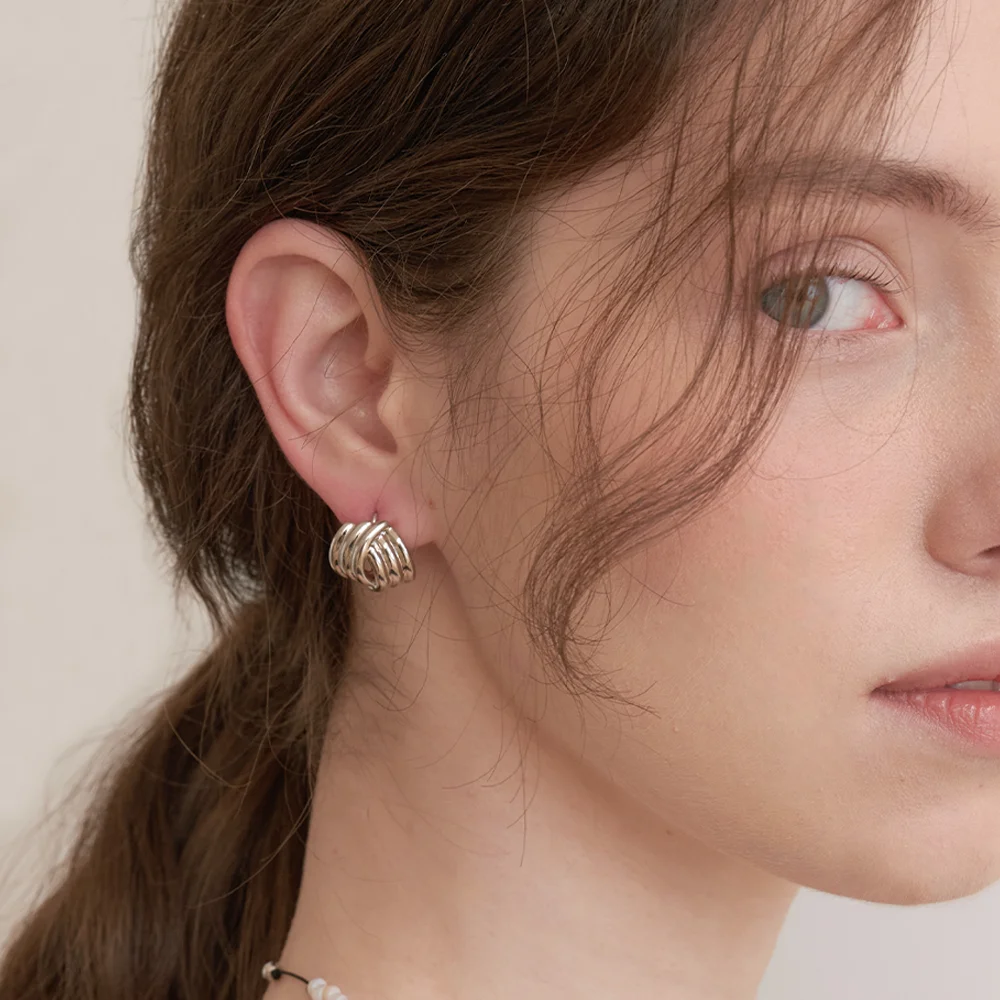 cross 3 ring one touch earrings (E045_silver)