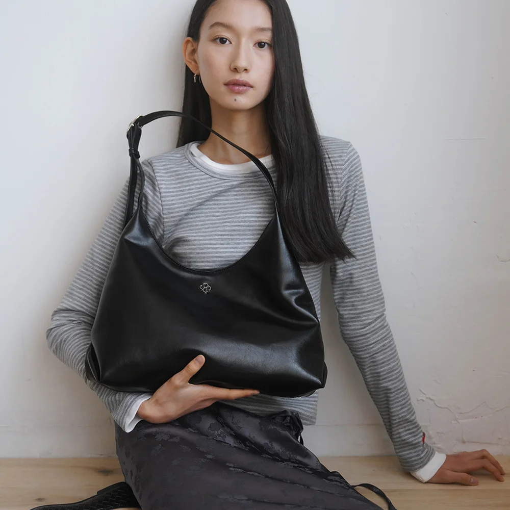 Ivy 皮革 Hobo Bag_黑色