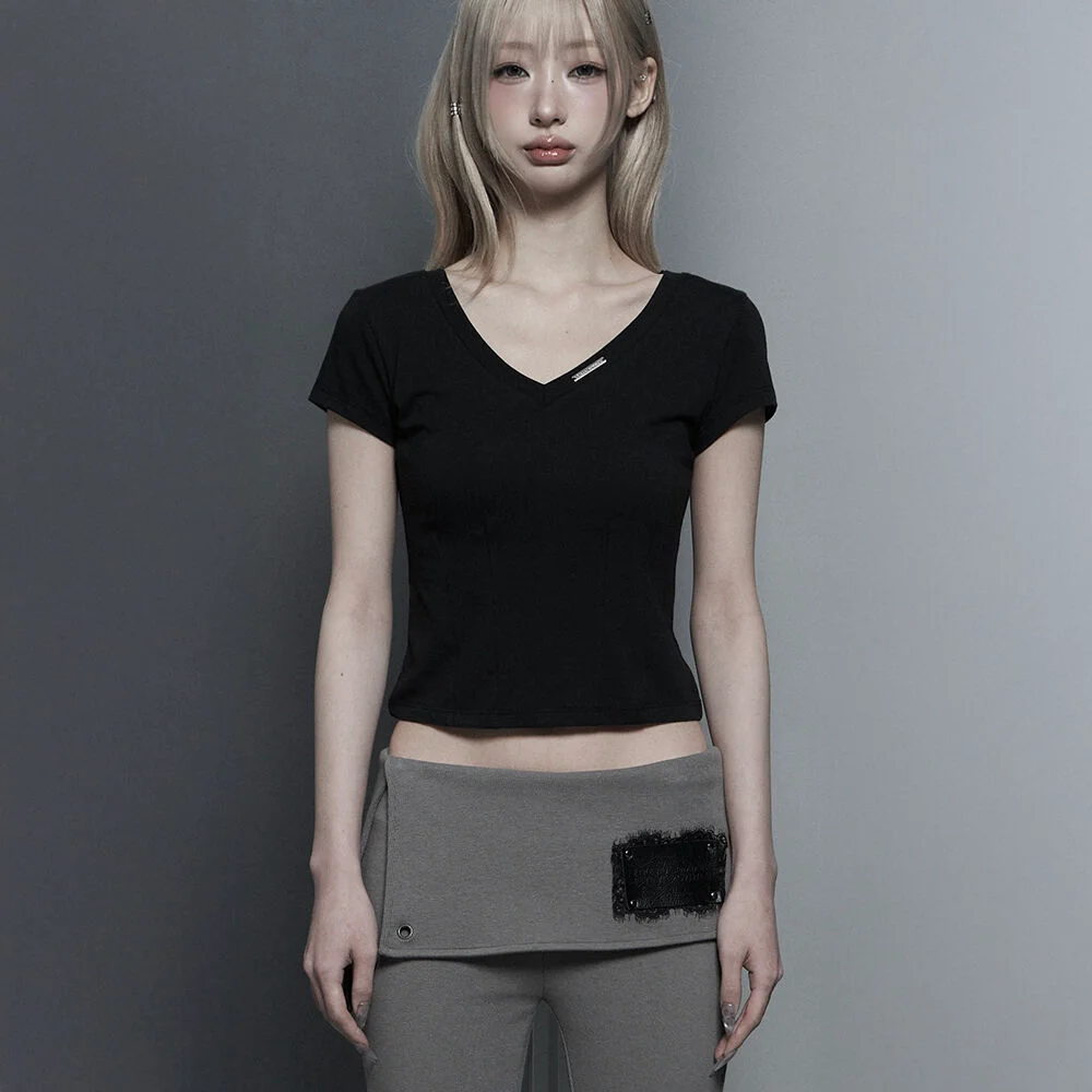 Dart Line V-Neck Slim Top (Black)