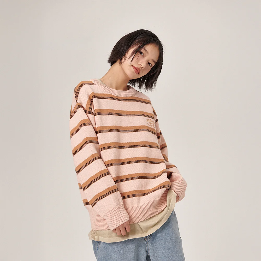 Aav Stripe Vintage Cotton Round Knit Beige