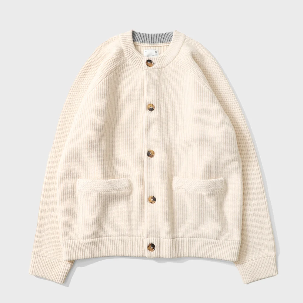 Annette Superfine Wool Heavy Rib Knit Cardigan Cream