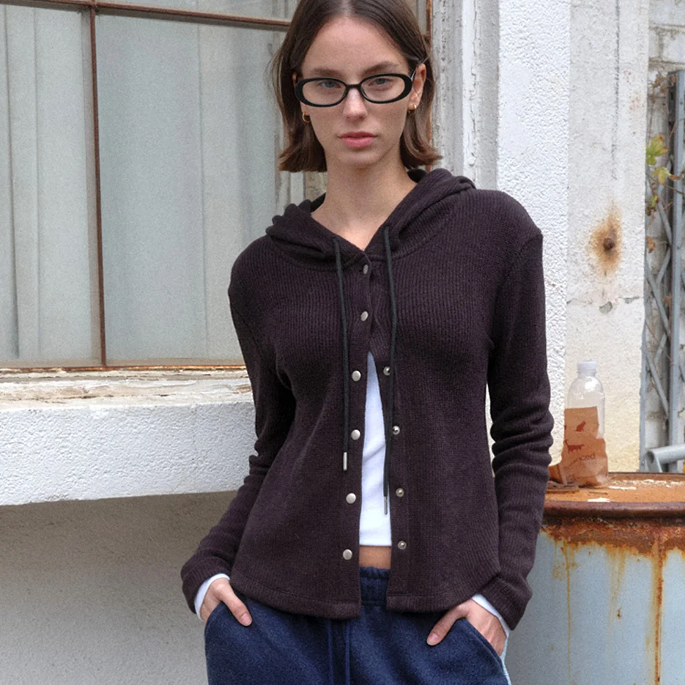 ULA WOOL HOODY CARDIGAN_BLACK