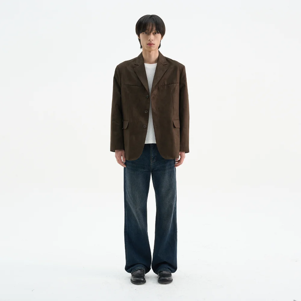 隱藏 雙口袋 麂皮 3b 西裝外套_啡色