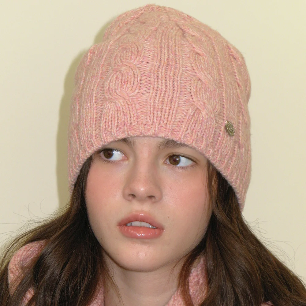 pendant cable beanie - pink