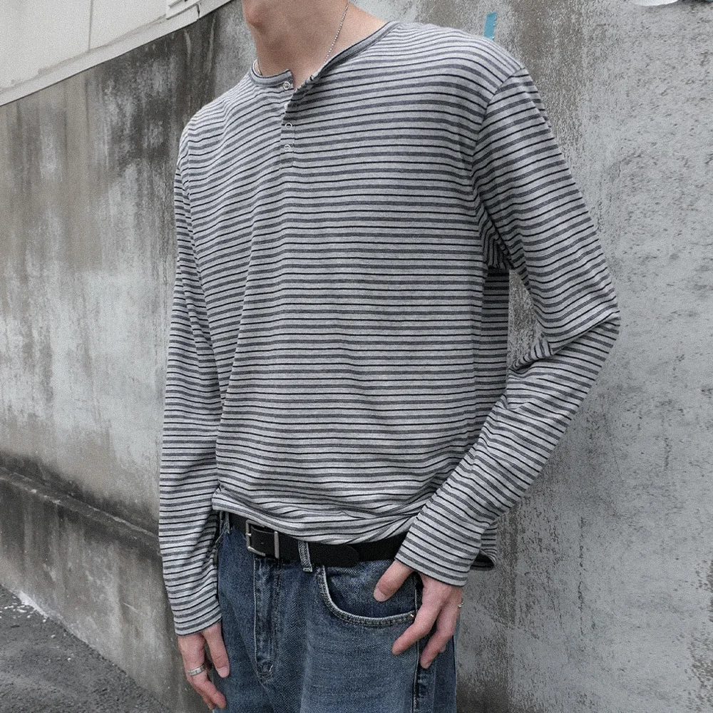 STRIPE HENLEY NECK LONG SLEEVE