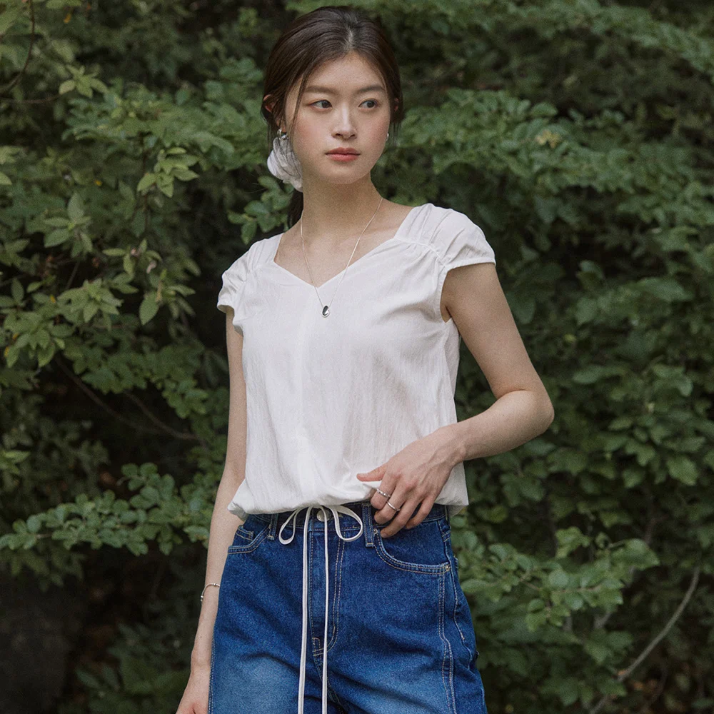Puff shirring sleeveless blouse - white