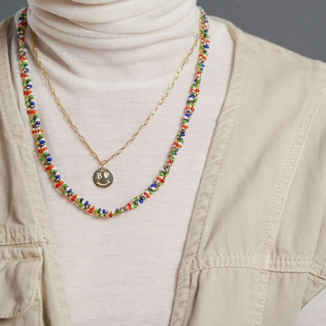 Bold chain smile Necklace 醒目 鏈條 笑臉 Coin 頸鏈