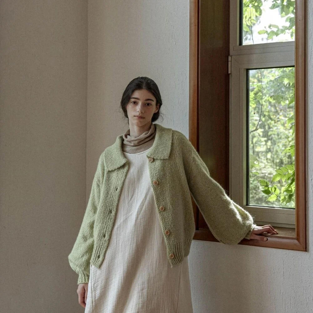 Alpaca Puff Sleeve Collar Cardigan -4color