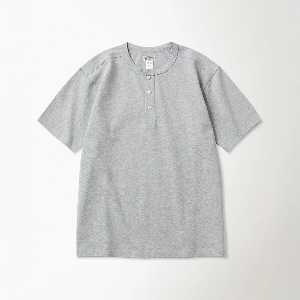 10.6 oz Cotton Short Sleeve Henley Tee Grey