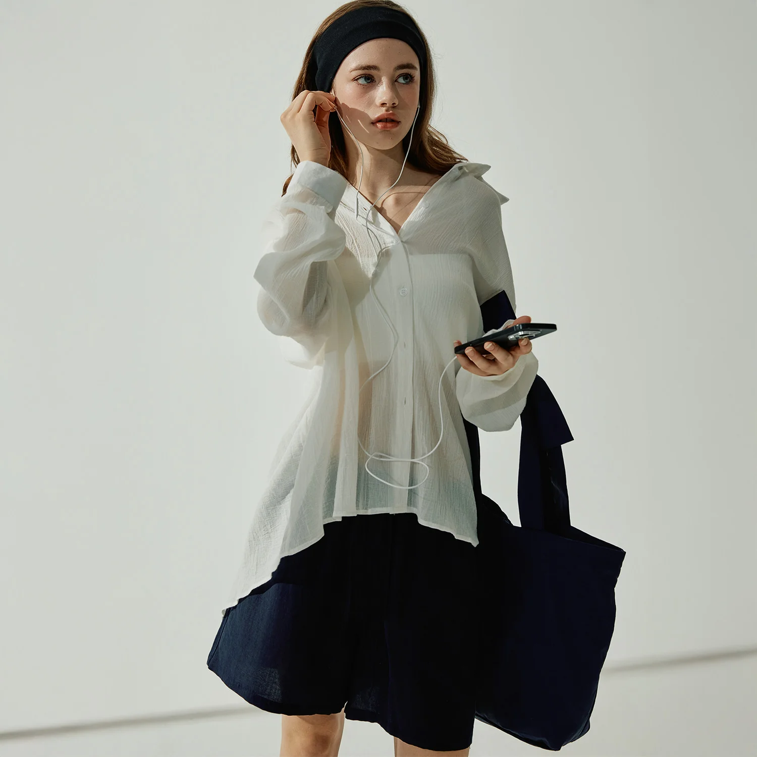 Della 亞麻 鬆緊帶 5分 褲子 - Navy