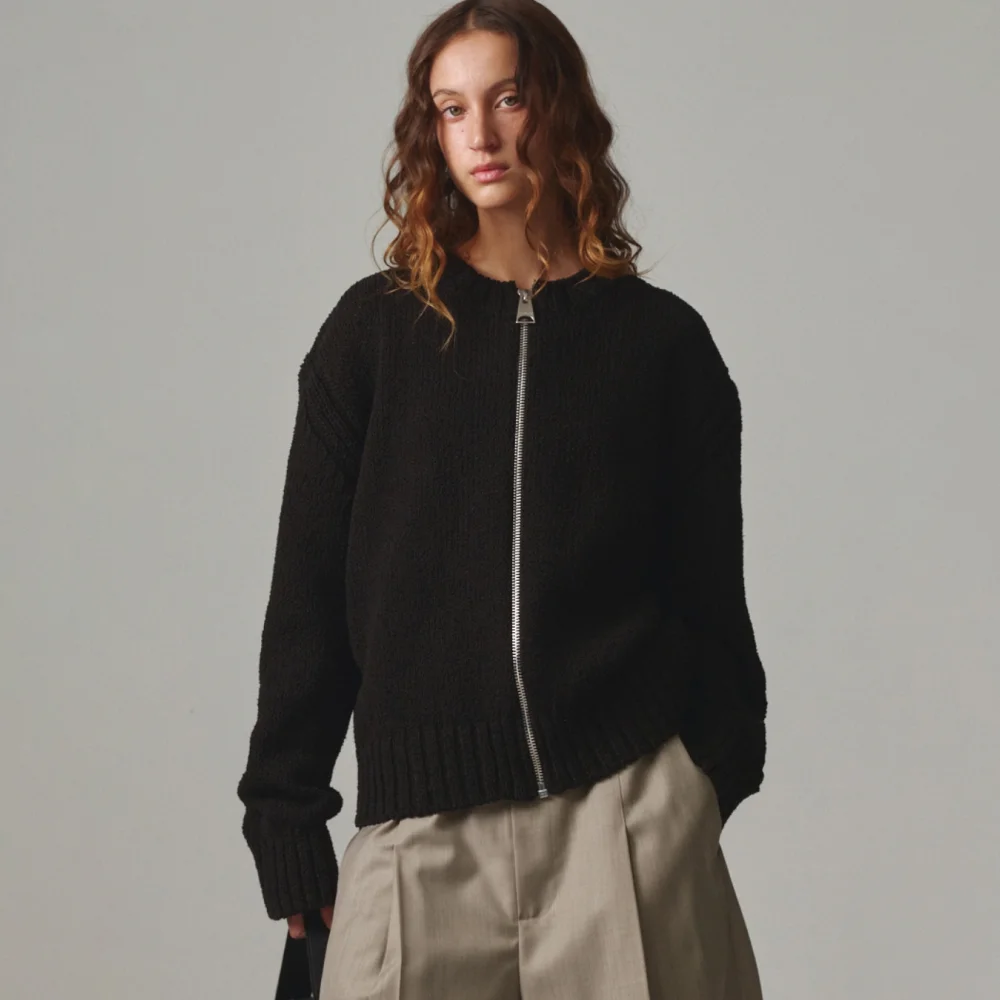 UNISEX, Bold Zip-Up Cardigan / BLACK