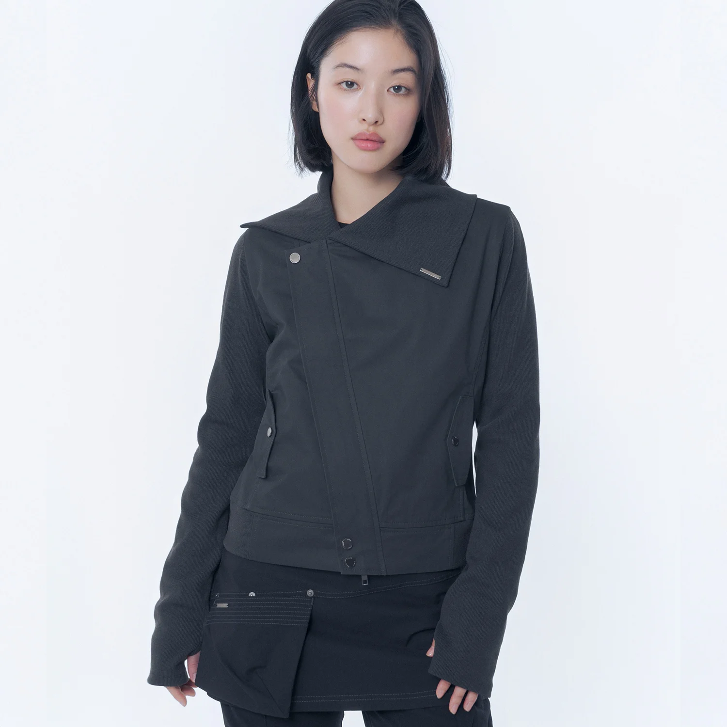 Slash ribbed jacket CHARCOAL
