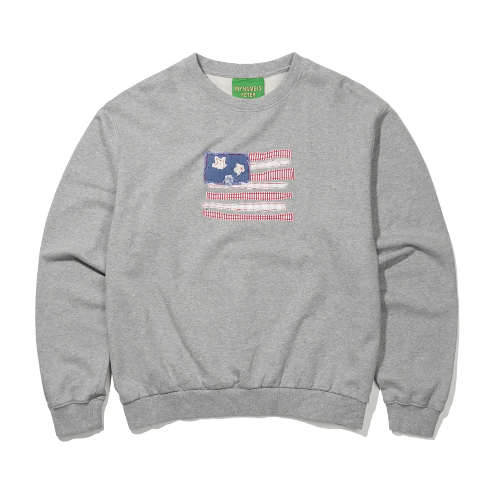 USA FLAG APPLIQUE SWEATSHIRT - GRAY
