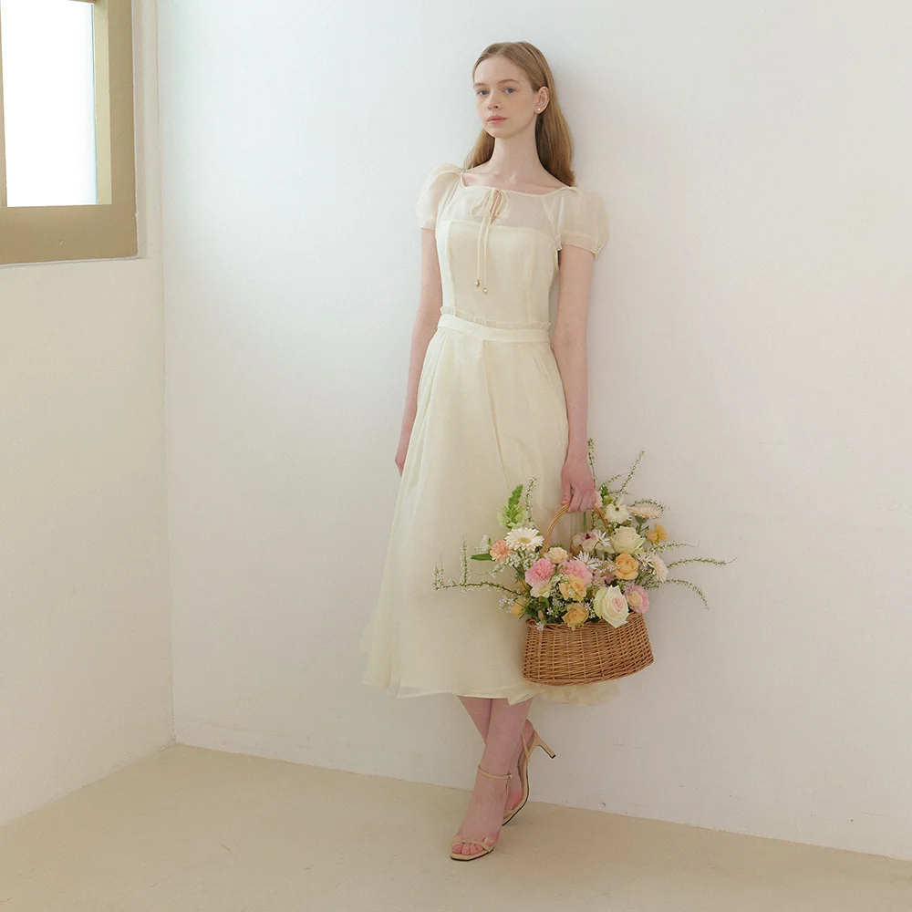 FAIRY Chiffon Puff Flare Dress / Lemon Cream(2color)