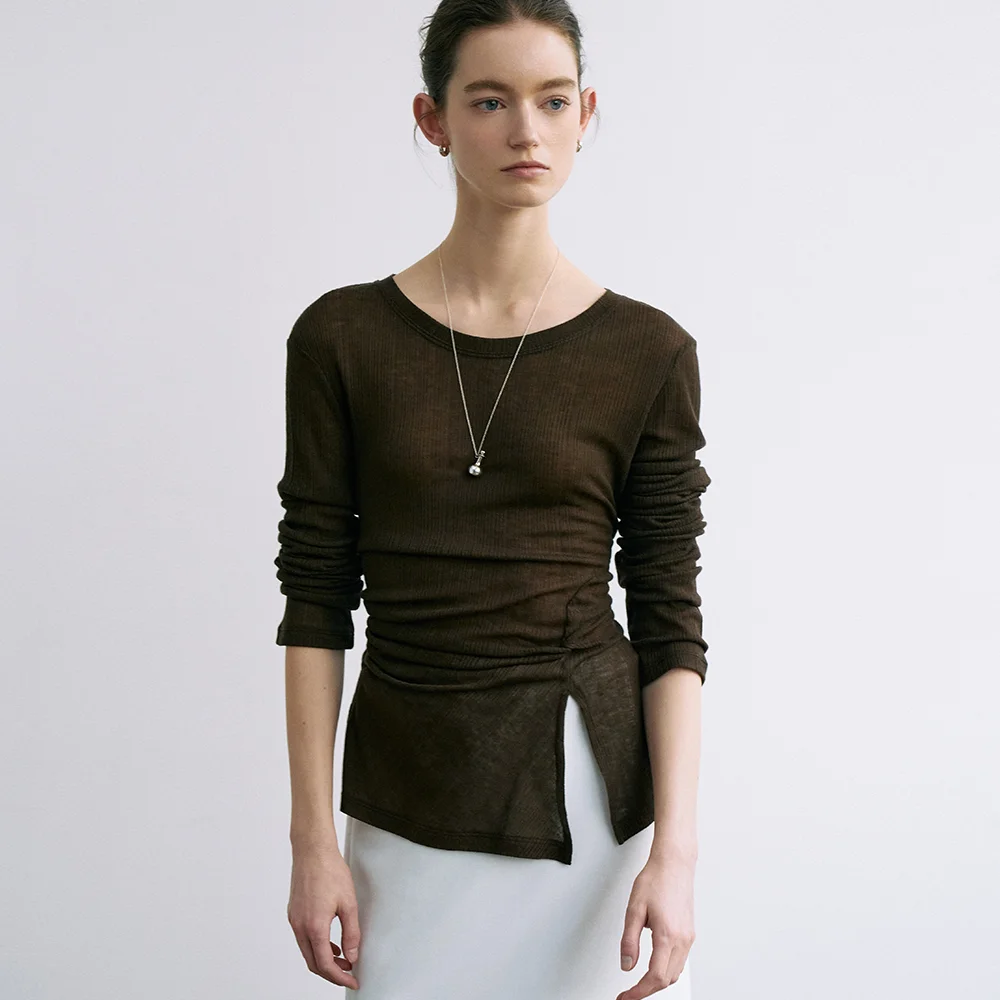 comos 1674 twisted slit T-shirt (brown)