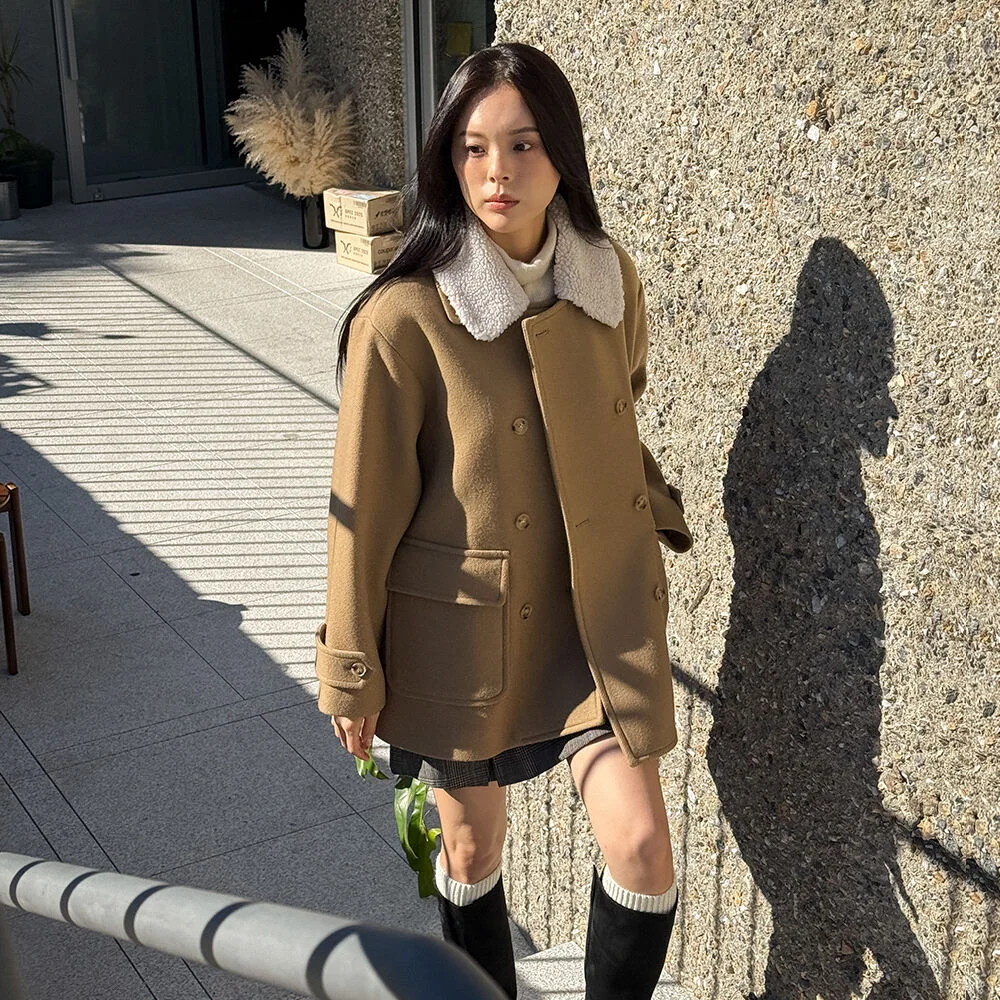 Detachable fur collar double coat _2color