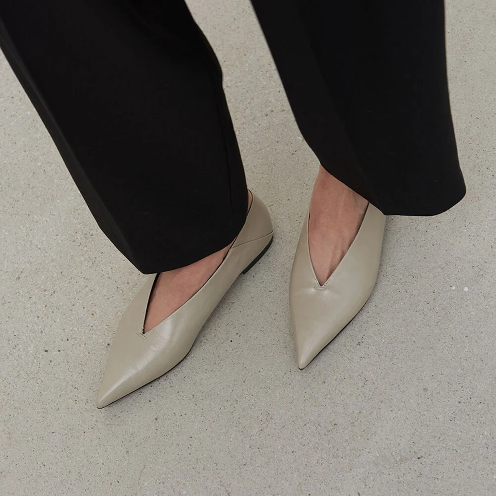 Inès Flat Leather Beige