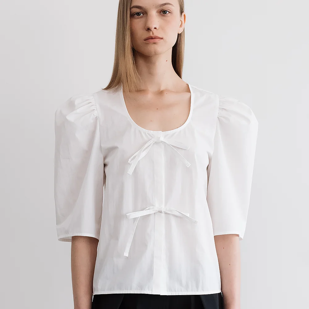 PUFF SLEEVE U-NECK TOP_OW