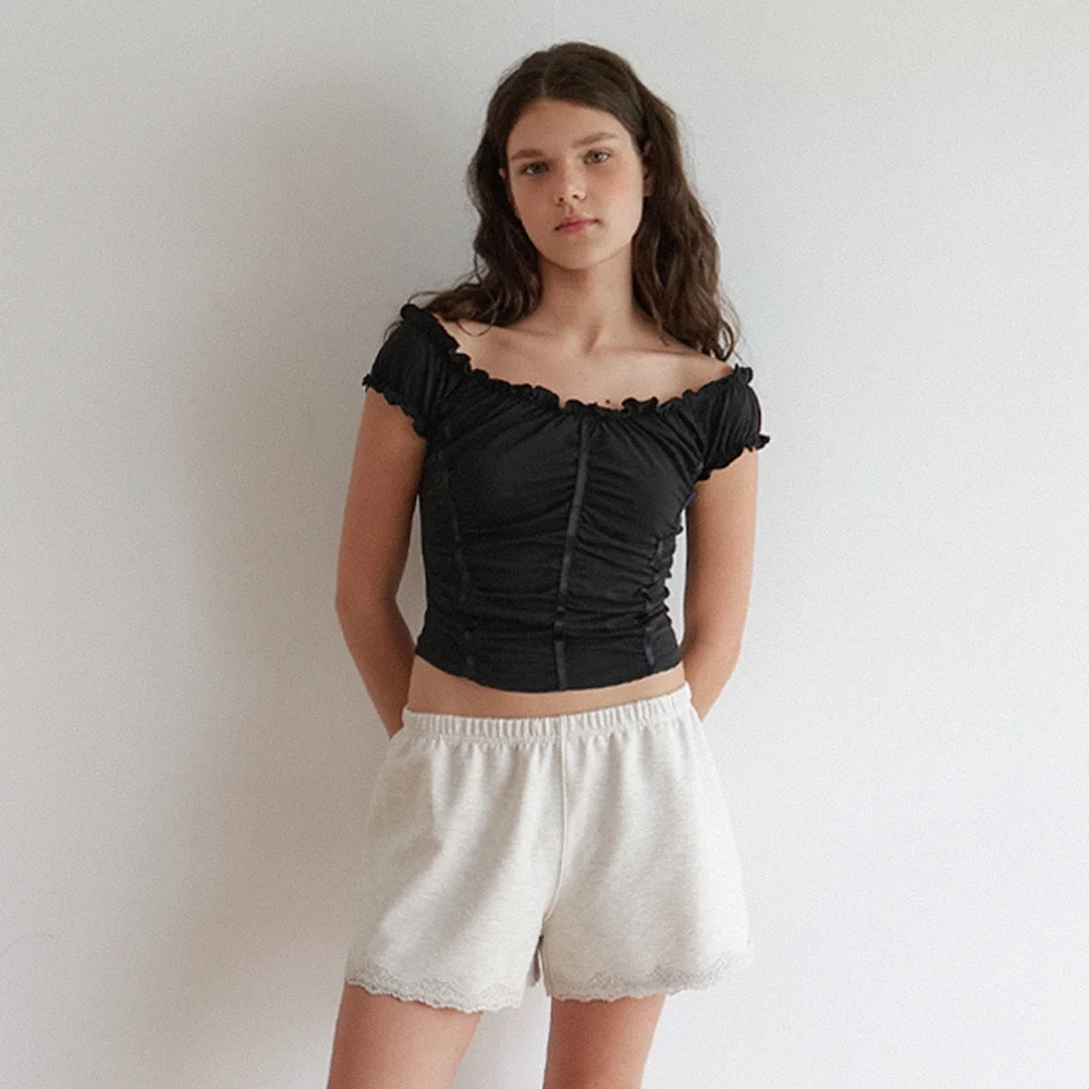 corset shirring tee - black