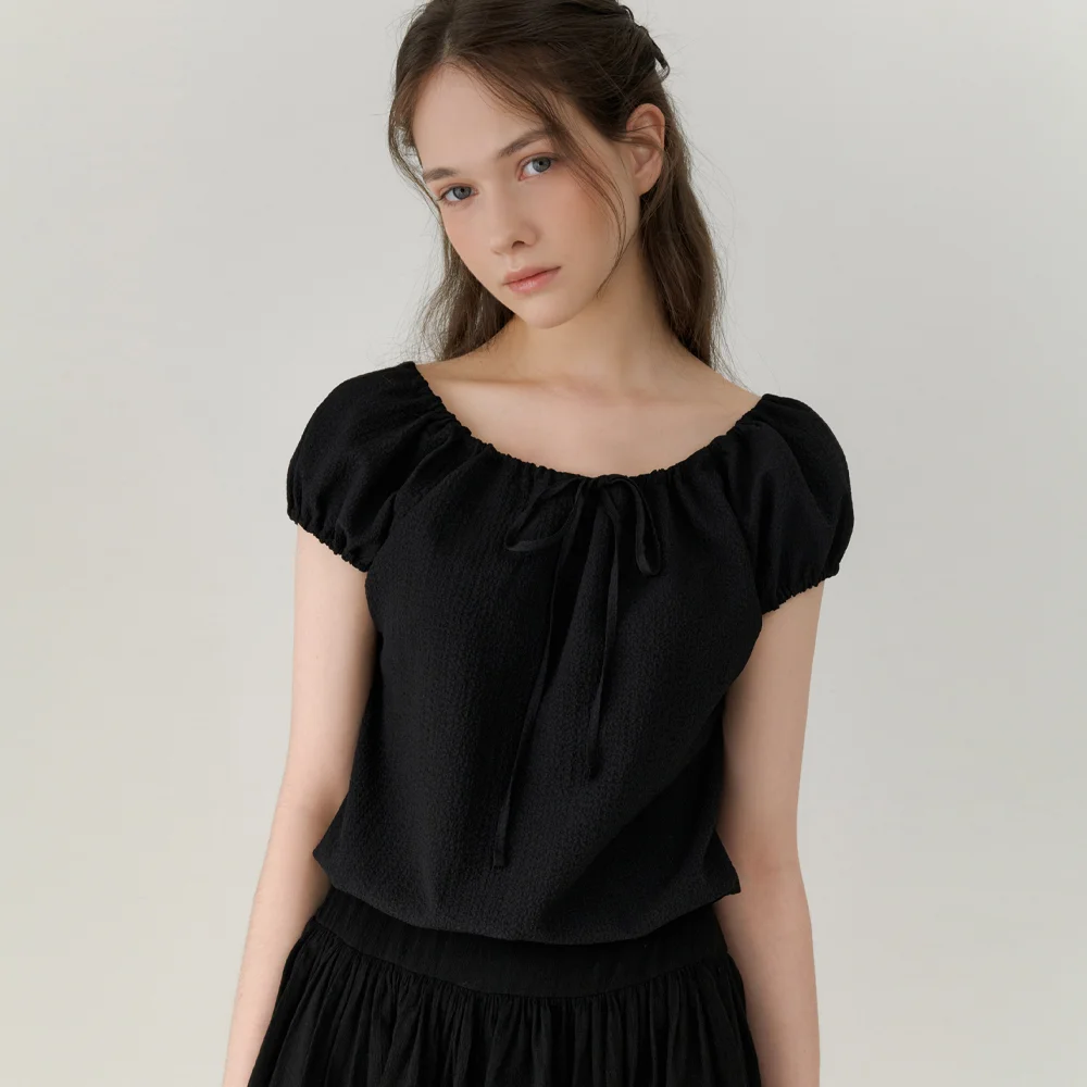Cap sleeve string blouse (black)