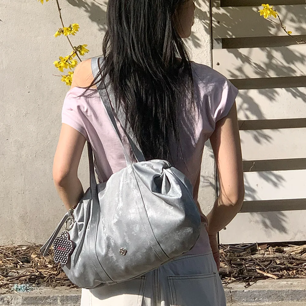 極光 抽褶 旅行袋_光澤 灰色