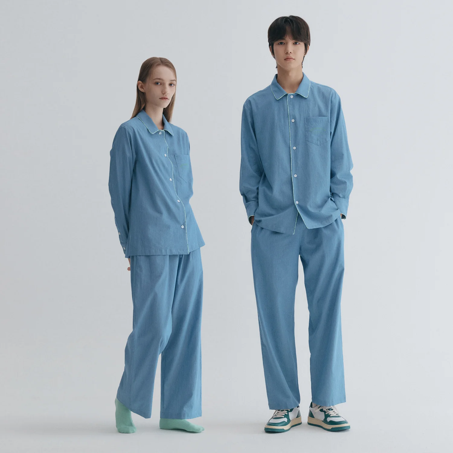 柔軟 磨破 睡衣 Pair 男女 SET