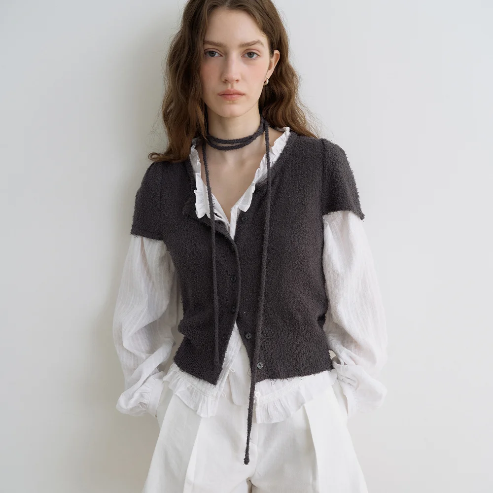 comos 1717 half sleeve tail knit cardigan (charcoal)
