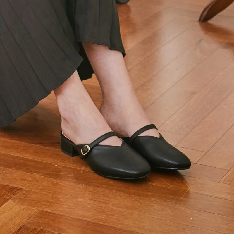 肩帶 扣環 圓頭 平底鞋 穆勒鞋 Vanessa(CW0015) 3cm