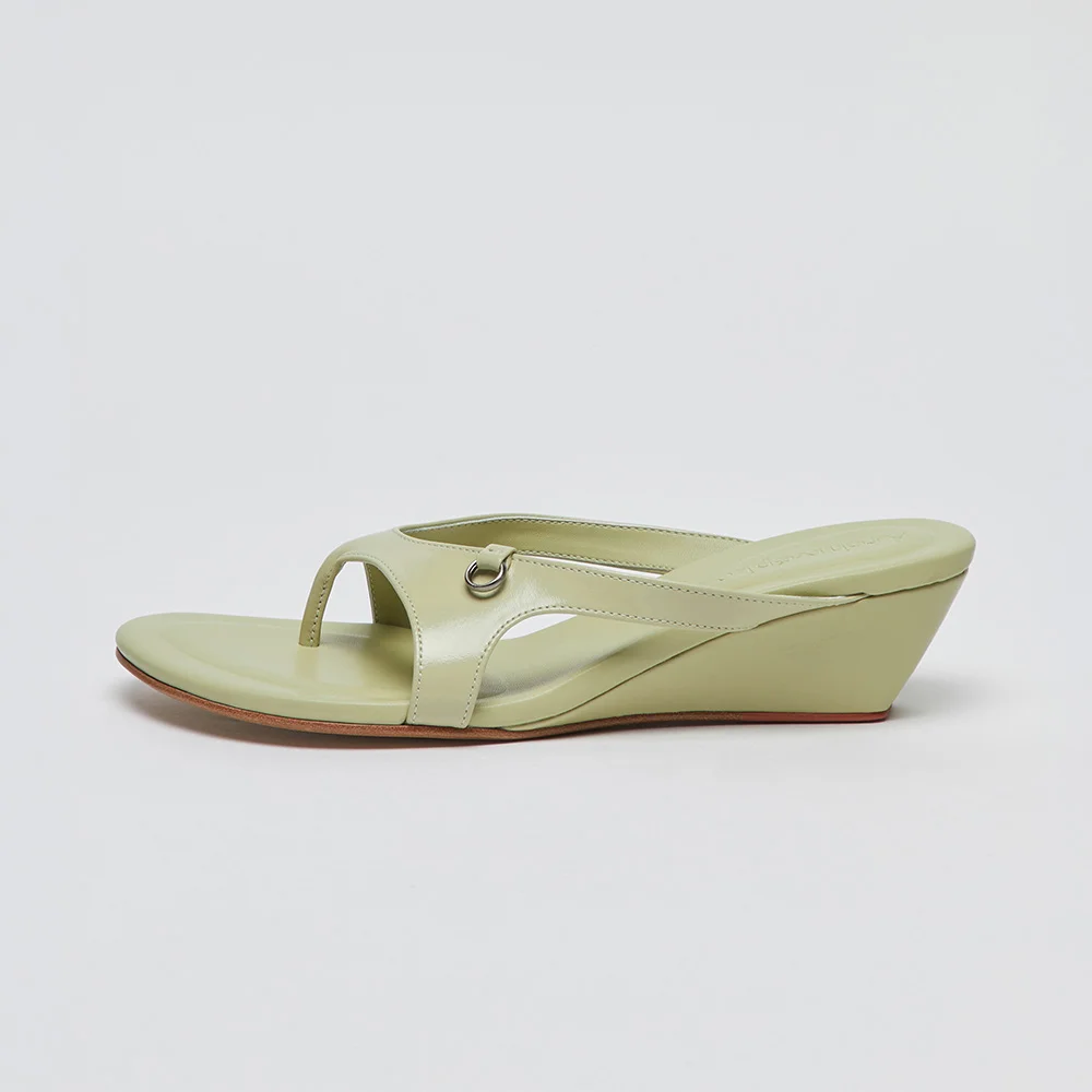 O-ring wedge Sandals(Glossy olive beige)