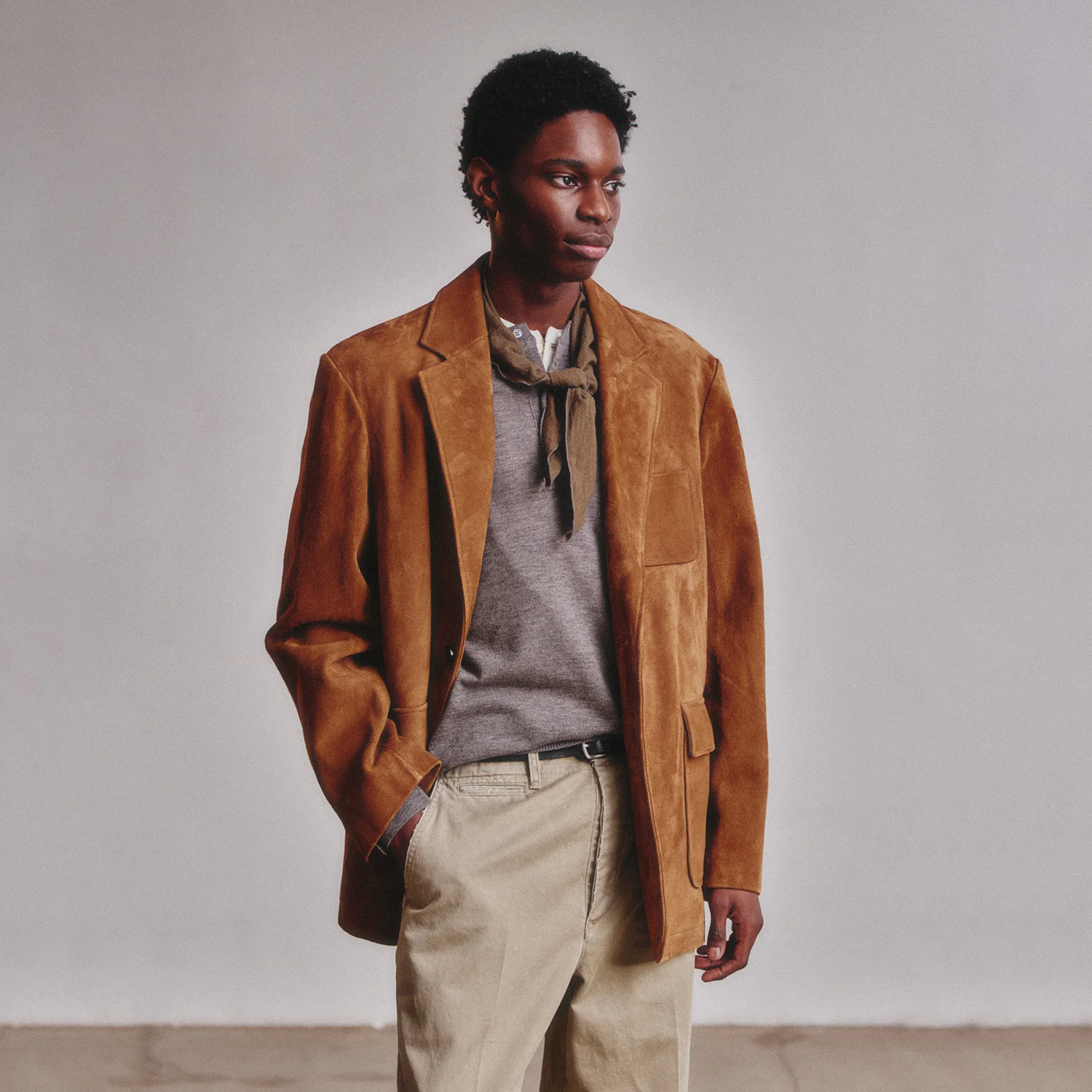 Goat Suede Blazer_Cognac
