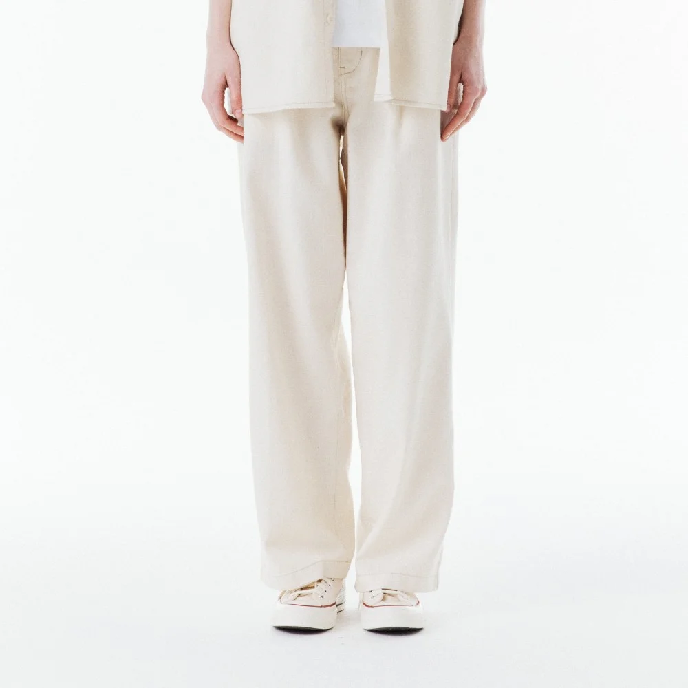 HALF BANDING ONE TUCK DENIM TROUSERS - IVORY (P262UDP481)