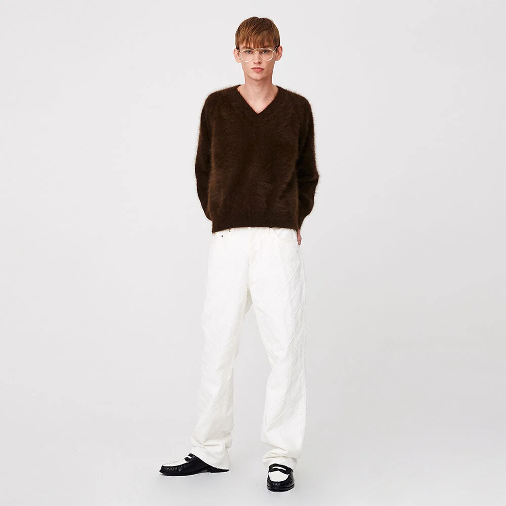 For men, Check Embroidery Jean / Ivory