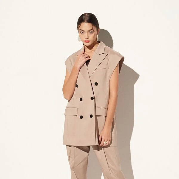 LINEN TAILORED VEST BEIGE