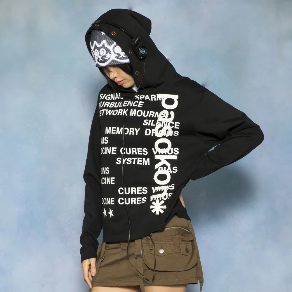 GT176 Pasokon 字體 連帽衫 (BLACK)