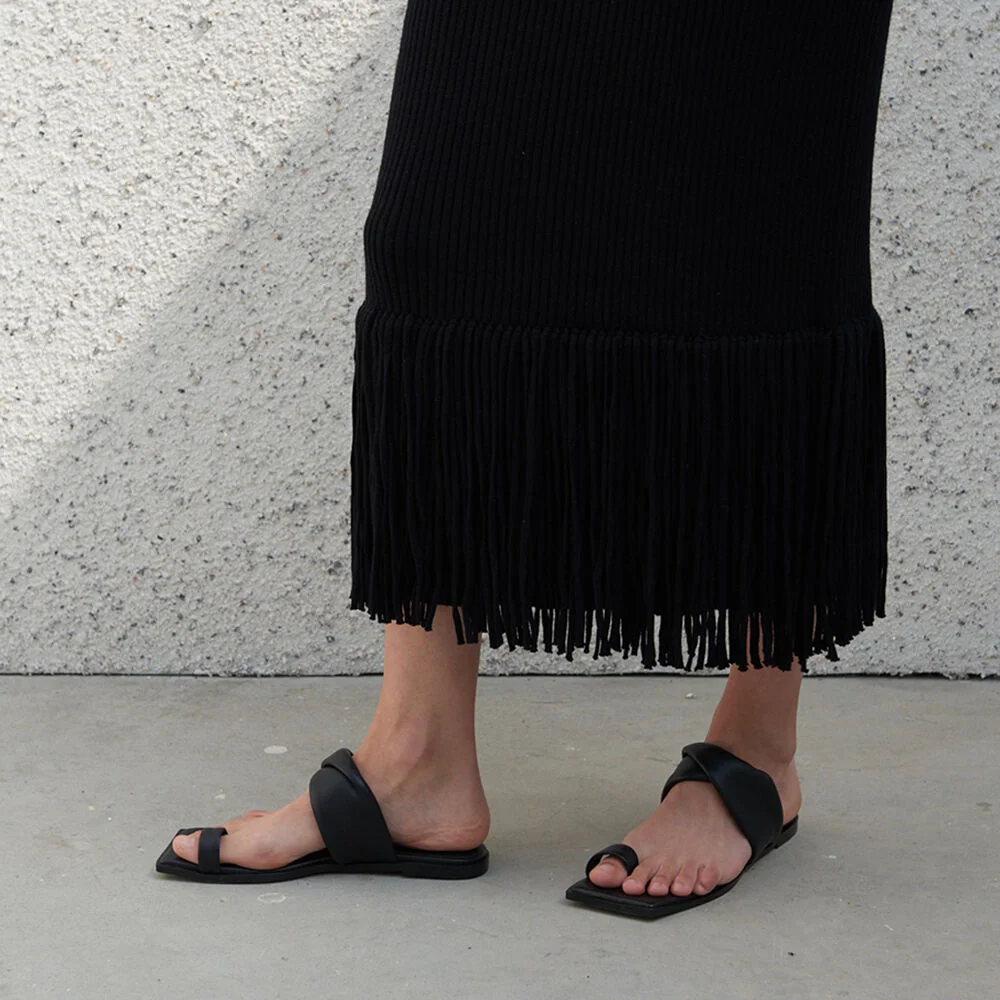 Lou Slides Leather Black
