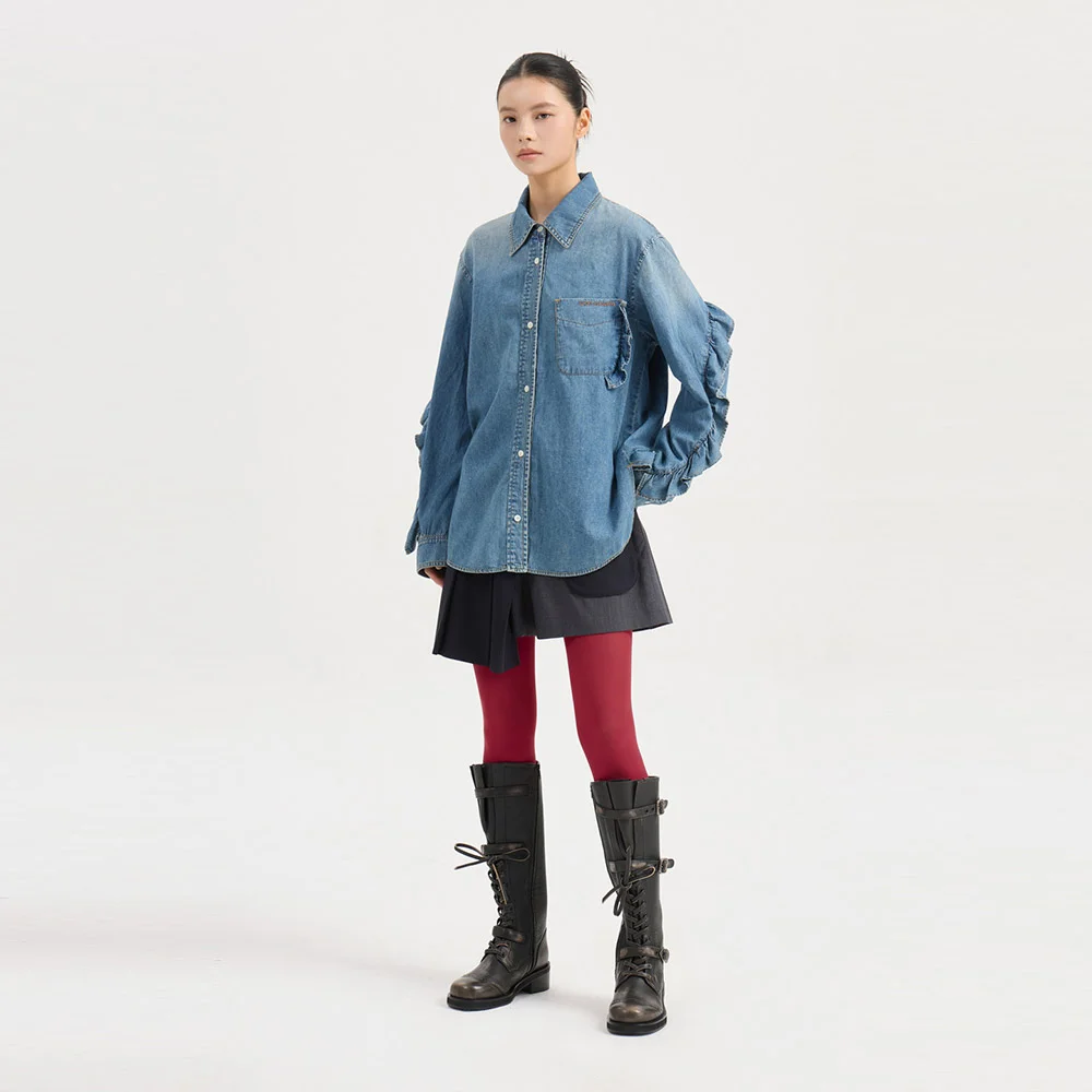 Frill Denim Shirt Blouse (blue) LFPDW25290BUX