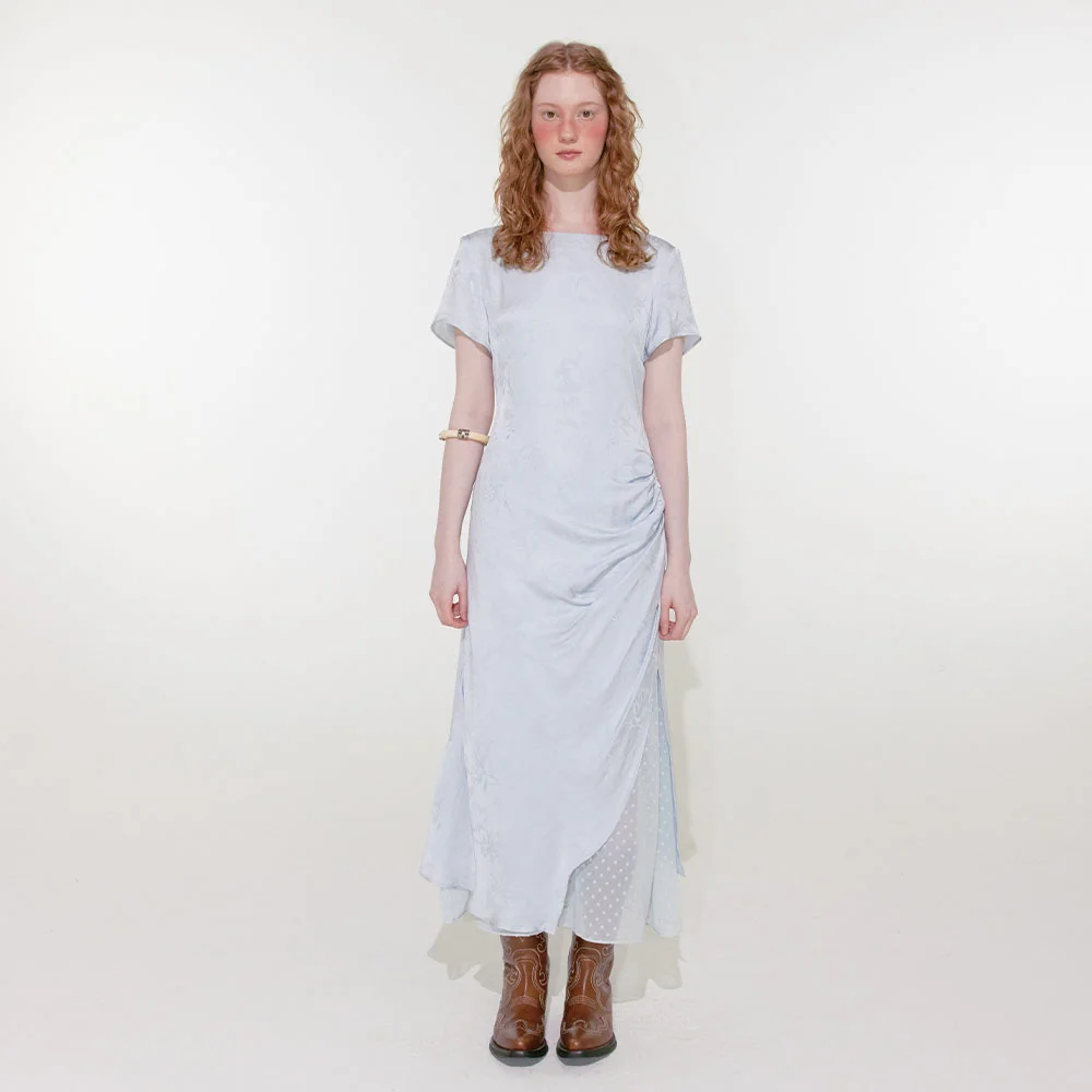 Drape Half Sleeve Dress (Sky)