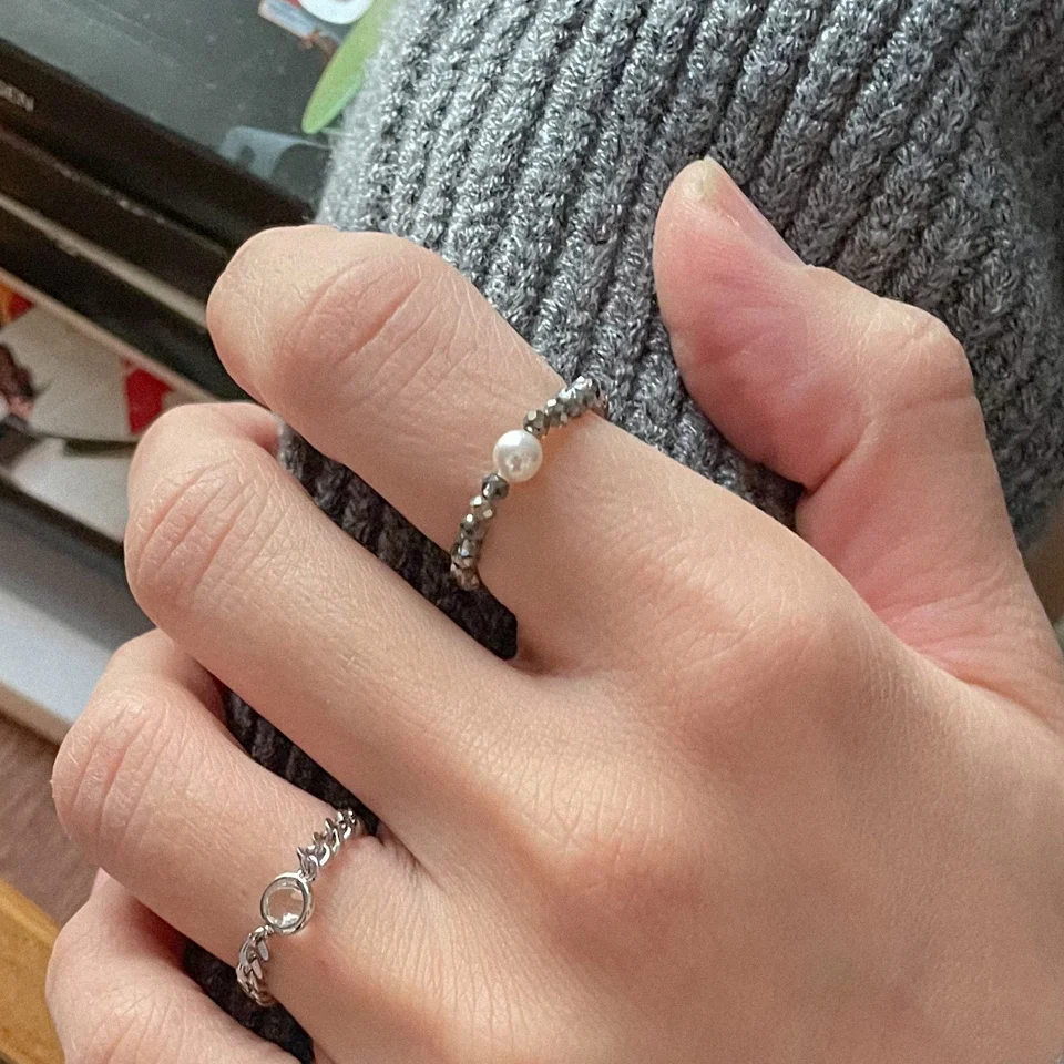 Pearl point grey crystal ring