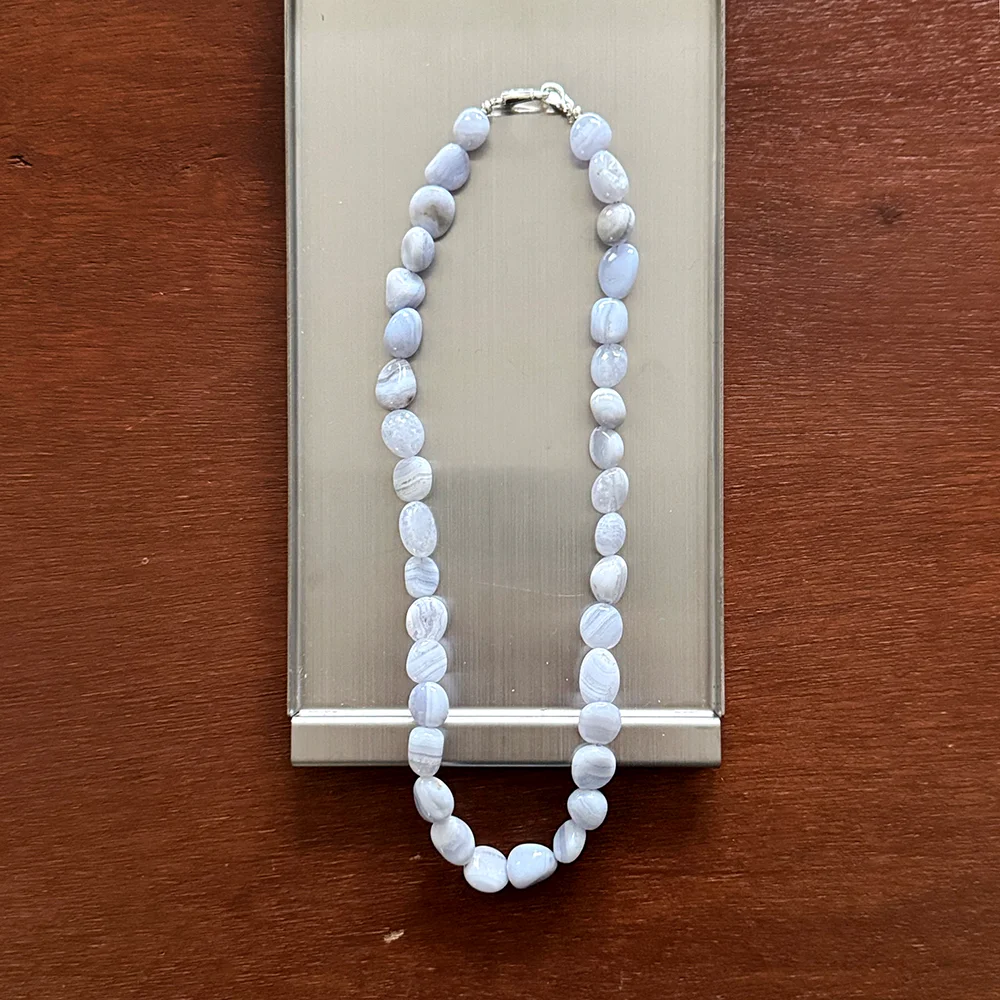 925silver Bluelace agate Pebble Necklace