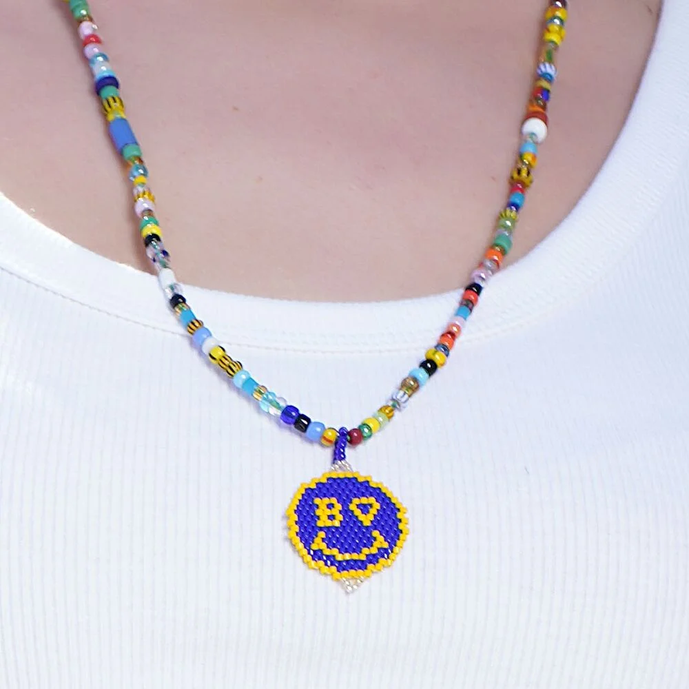 Smile pendant beads Necklace 笑臉 串珠 頸鏈