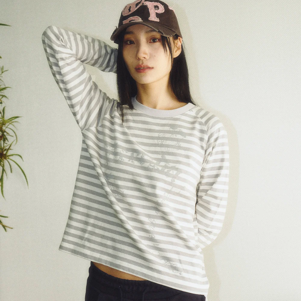 VINTAGE LOGO STRIPE LONG SLEEVE GRAY