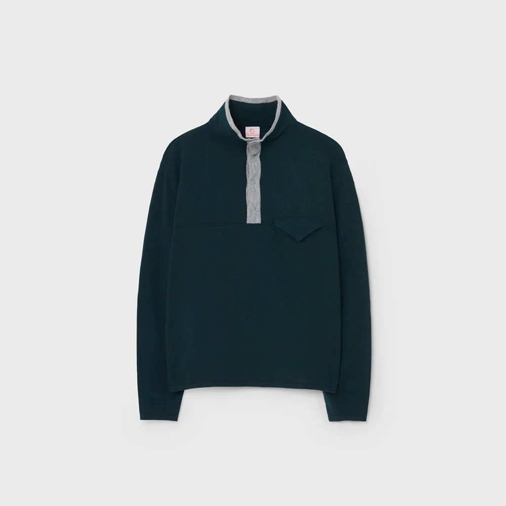 CASHMERE SNAP PULLOVER KNIT (D.GREEN)